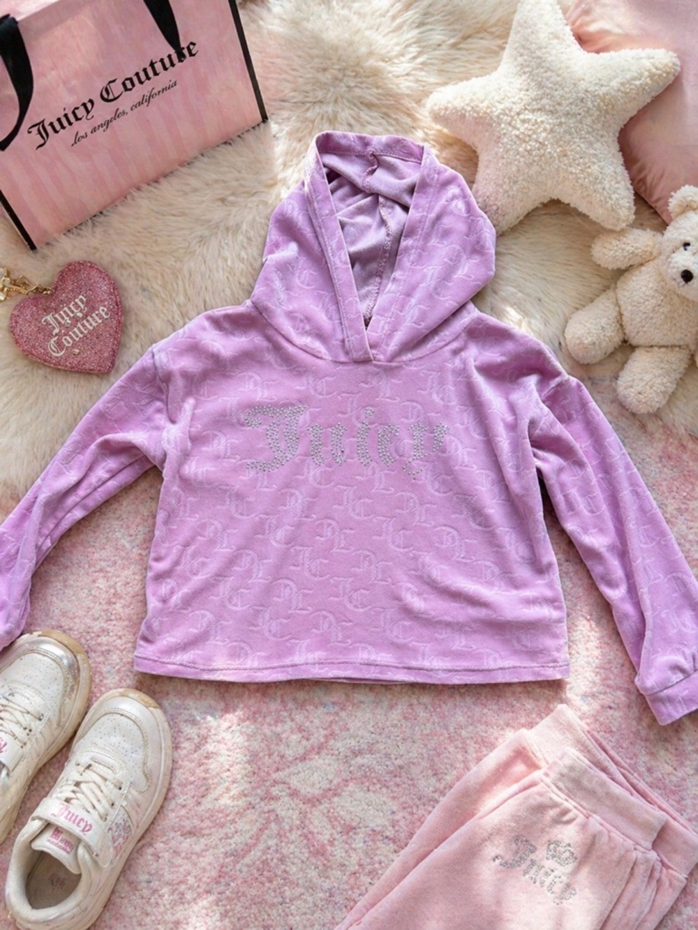 Juicy Couture Girls Velour Hoodie Pink Logo Rhinestone Size 5